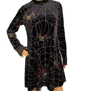 Xhilaration Black Dress with Web and Floral Design